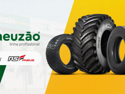 Diferentes tipos de pneu lado a lado em um layut com a logo da Pneuzão em destaque, seguida da RS Pneus e Pneufree.com